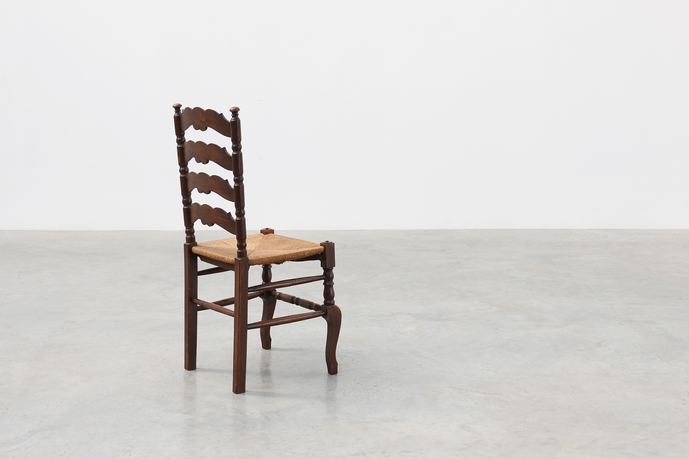 Rustic Oak Ladder-Back Chair with Rush Seat and Cabriole Front Legs, France, circa 1900thumbnail